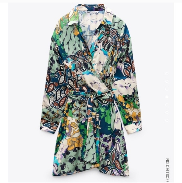 Zara Patchwork Print Satin Effect Multicolored Dress NWT - Picture 3 of 11